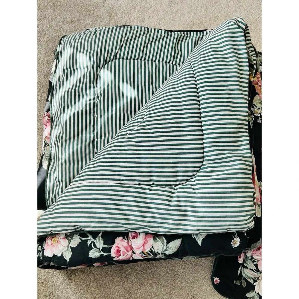 Vtg Croscill Francesca Queen Bedding Set Comforter Sheets Shams Skirt Black Rose